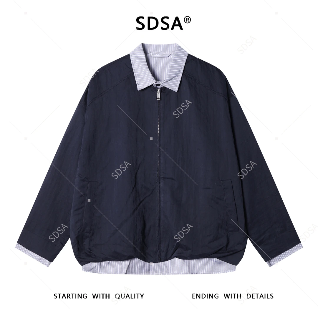 SDSA男士秋冬新款痞帅男装韩版美式拼接翻领拉链假两件夹克外套潮