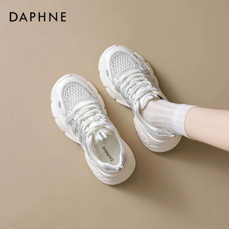 【达芙妮】2026夏季新款增高镂空老爹鞋女网面女士软底透气运动鞋子
