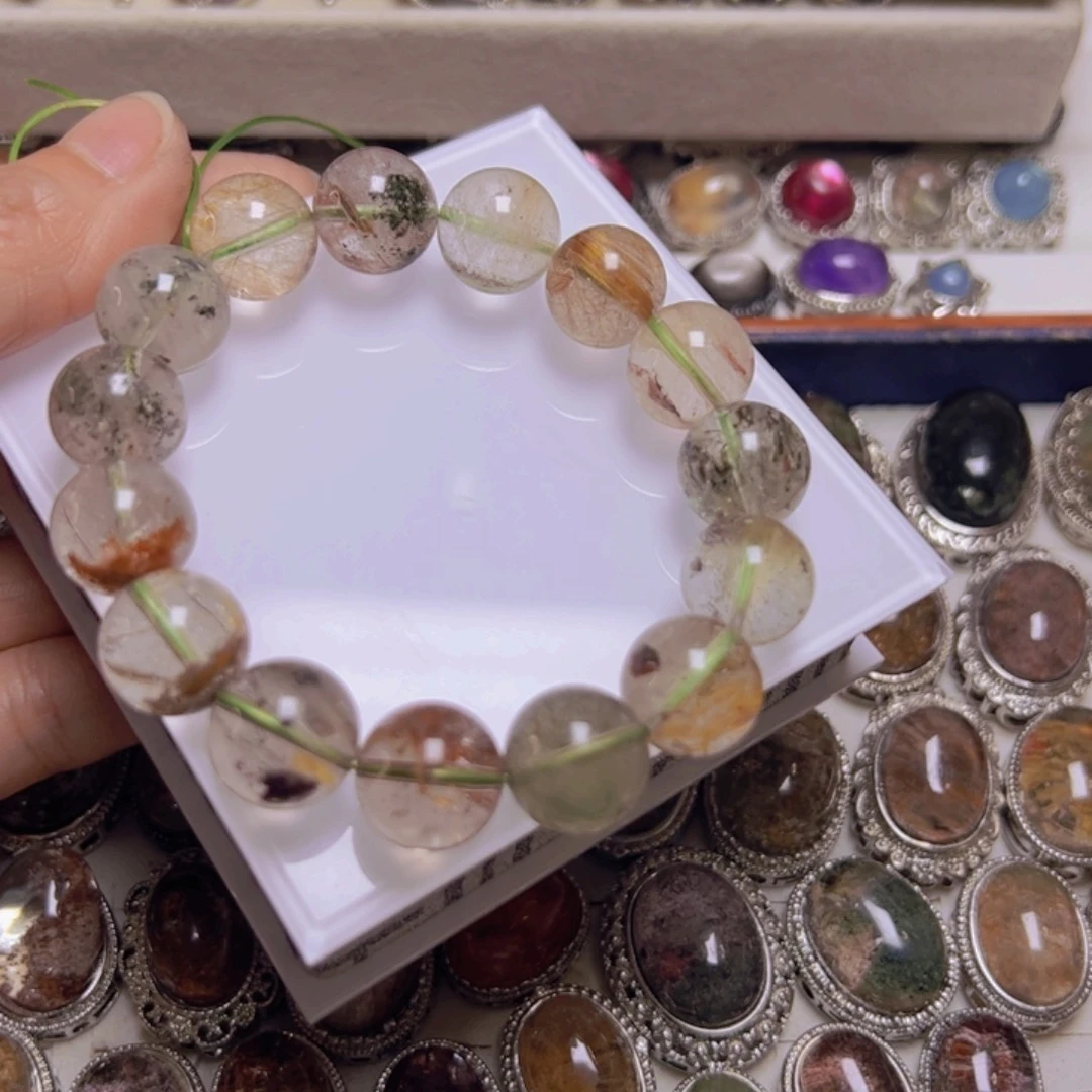 水晶手链银S800镀金镶嵌K