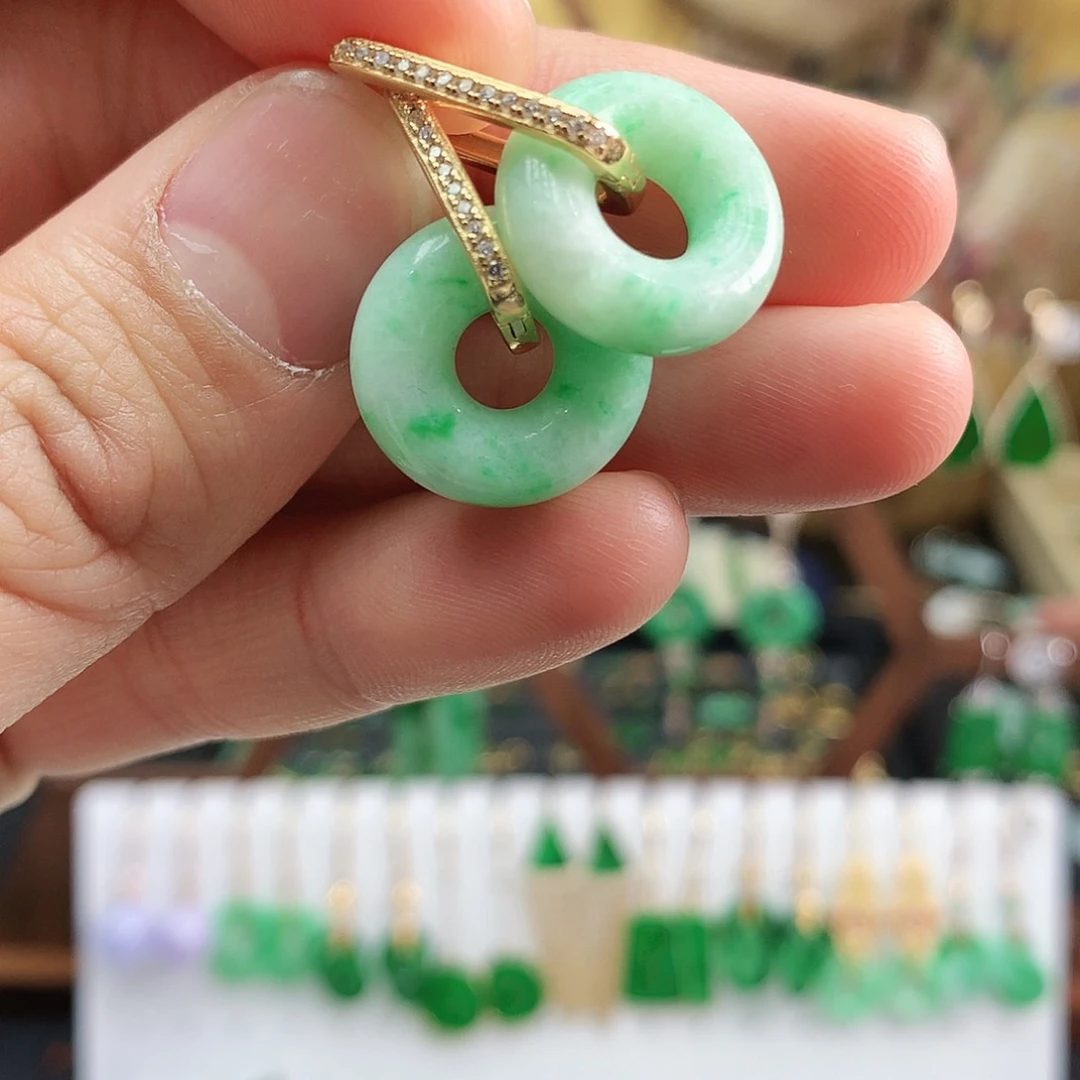 翡翠耳饰银S925镶嵌耳饰