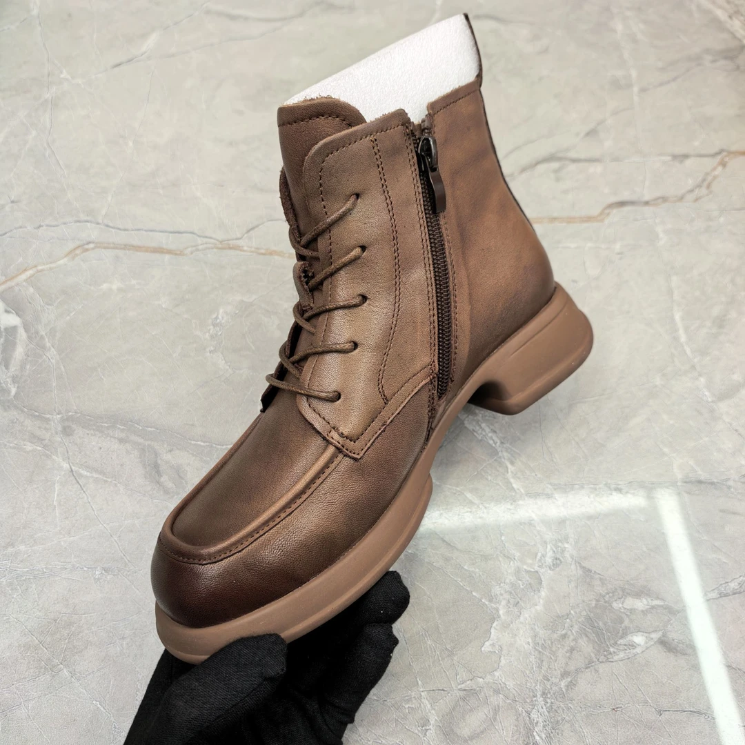 粗跟女靴(牛皮)5019-2