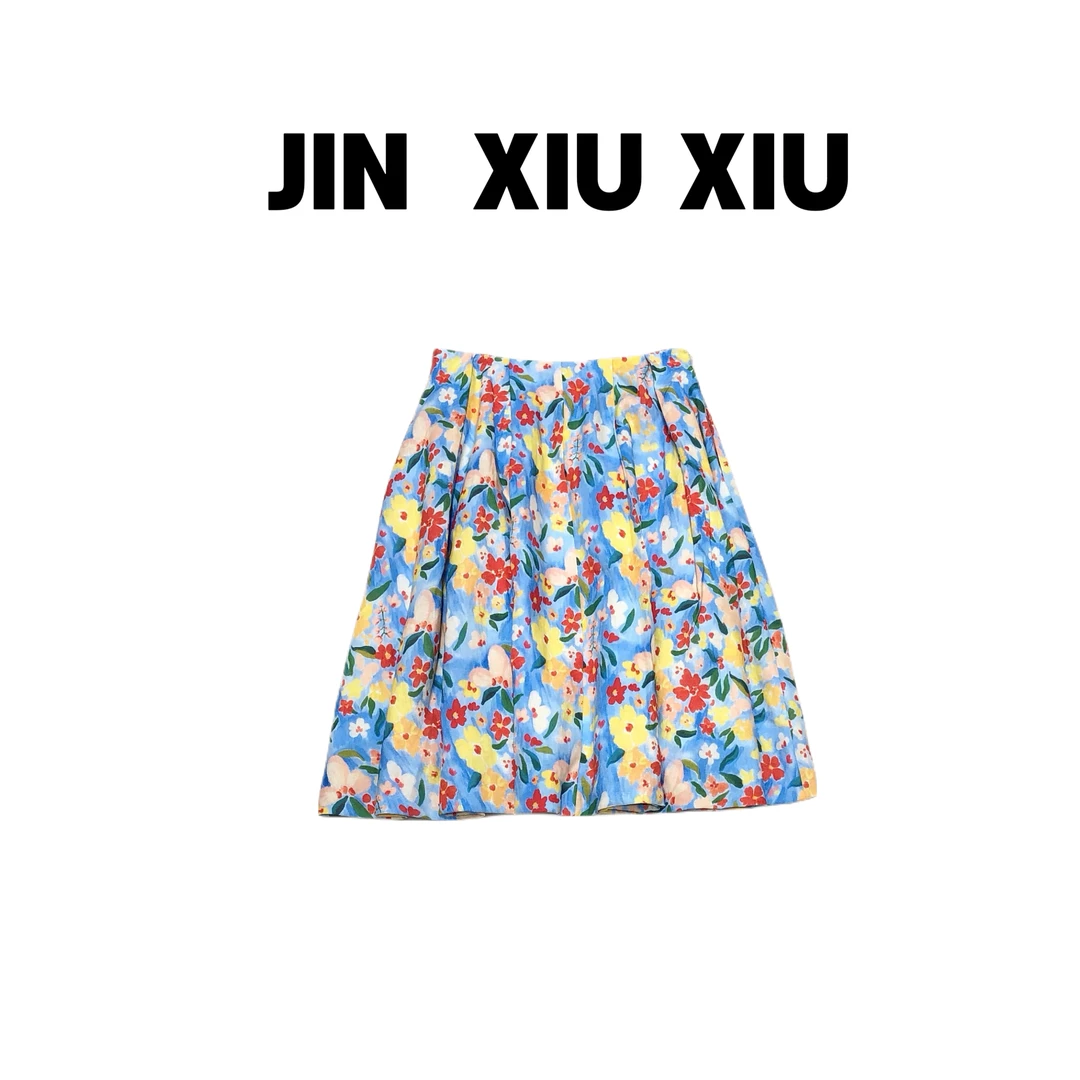 JINXIUXIU夏季新款碎花侧边拉链韩系甜美半身裙191