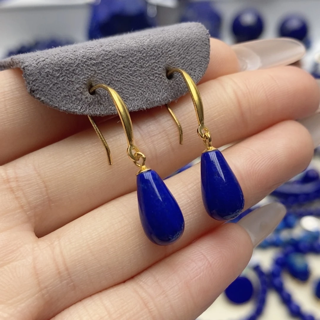 青金石银S925镀金镶嵌耳饰