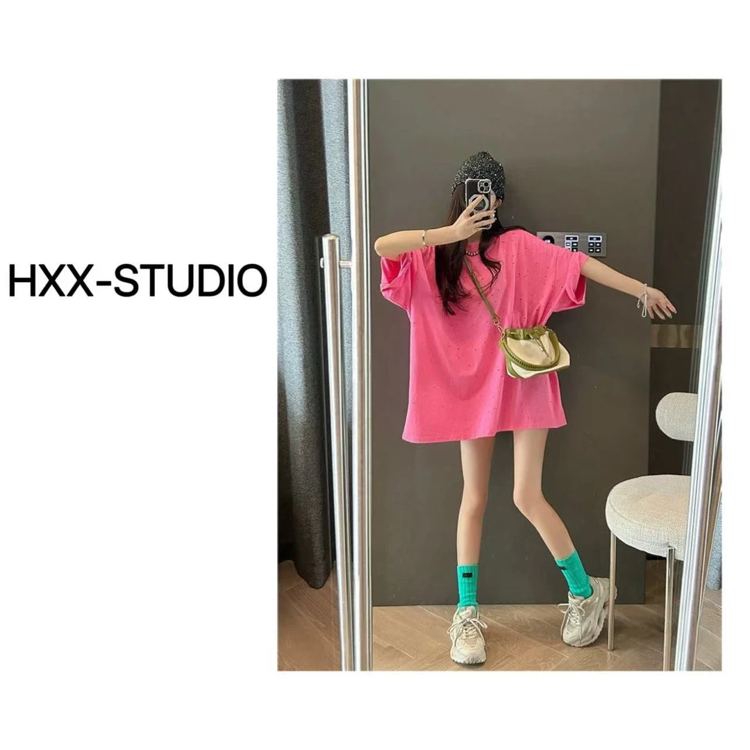 HXX【水洗洞洞T】夏季新款韩版小破洞洋气宽松中长款圆领短袖T恤