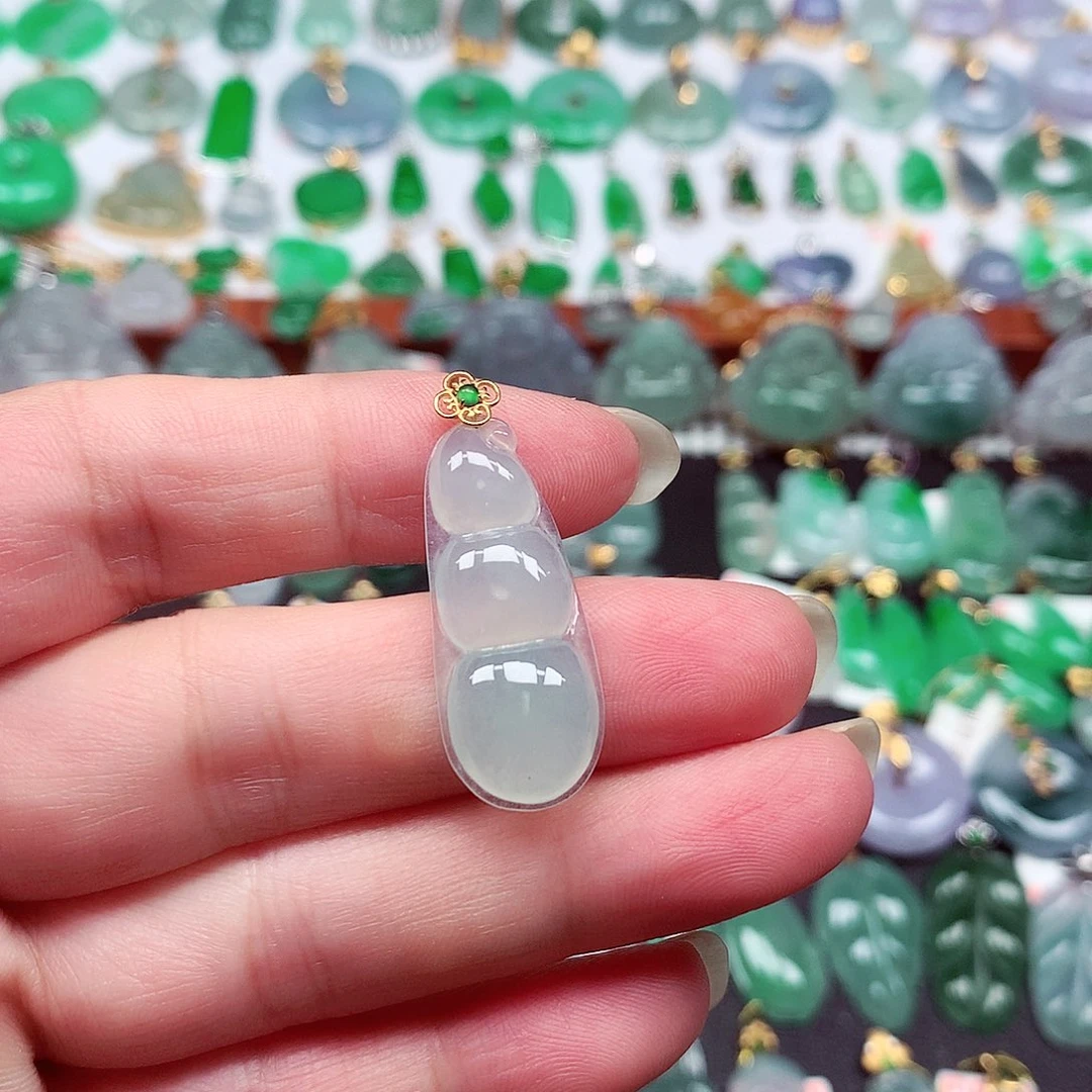 翡翠18K金镶嵌吊坠(不含链)天然翡翠A货