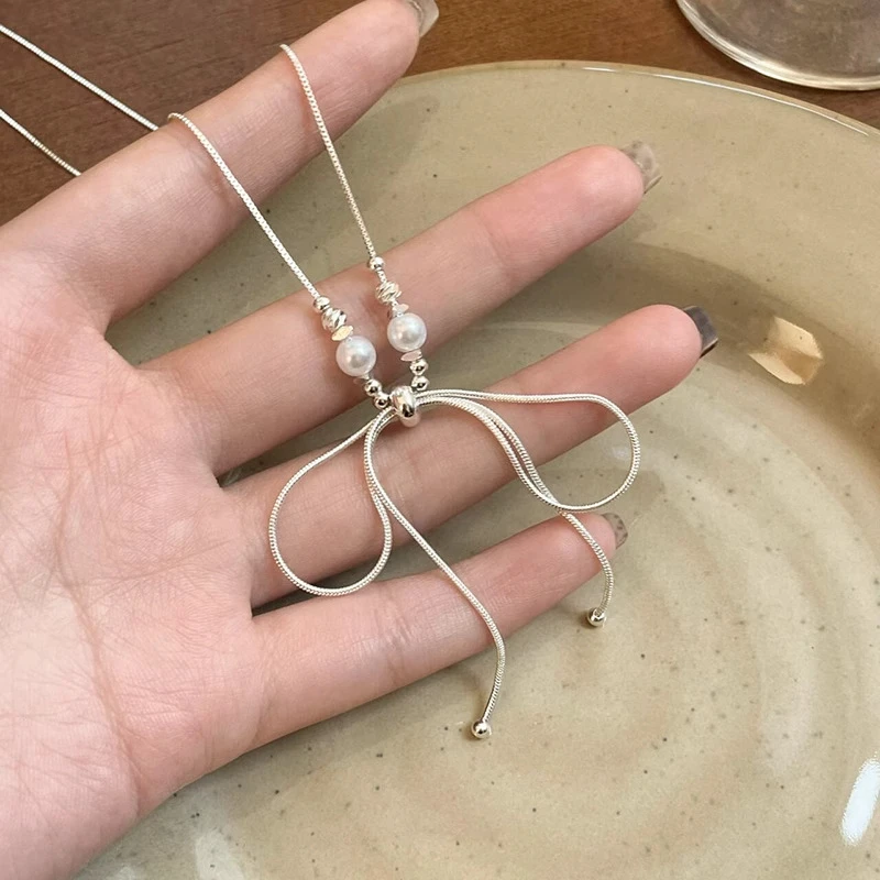 ZL韩系可抽拉式蝴蝶结流苏项链精致简约锁骨链轻奢高级感项饰女