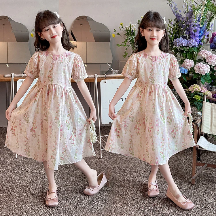 女童连衣裙洋气儿童纯棉夏装裙子小女孩夏季泡泡袖裙子女孩6-12岁
