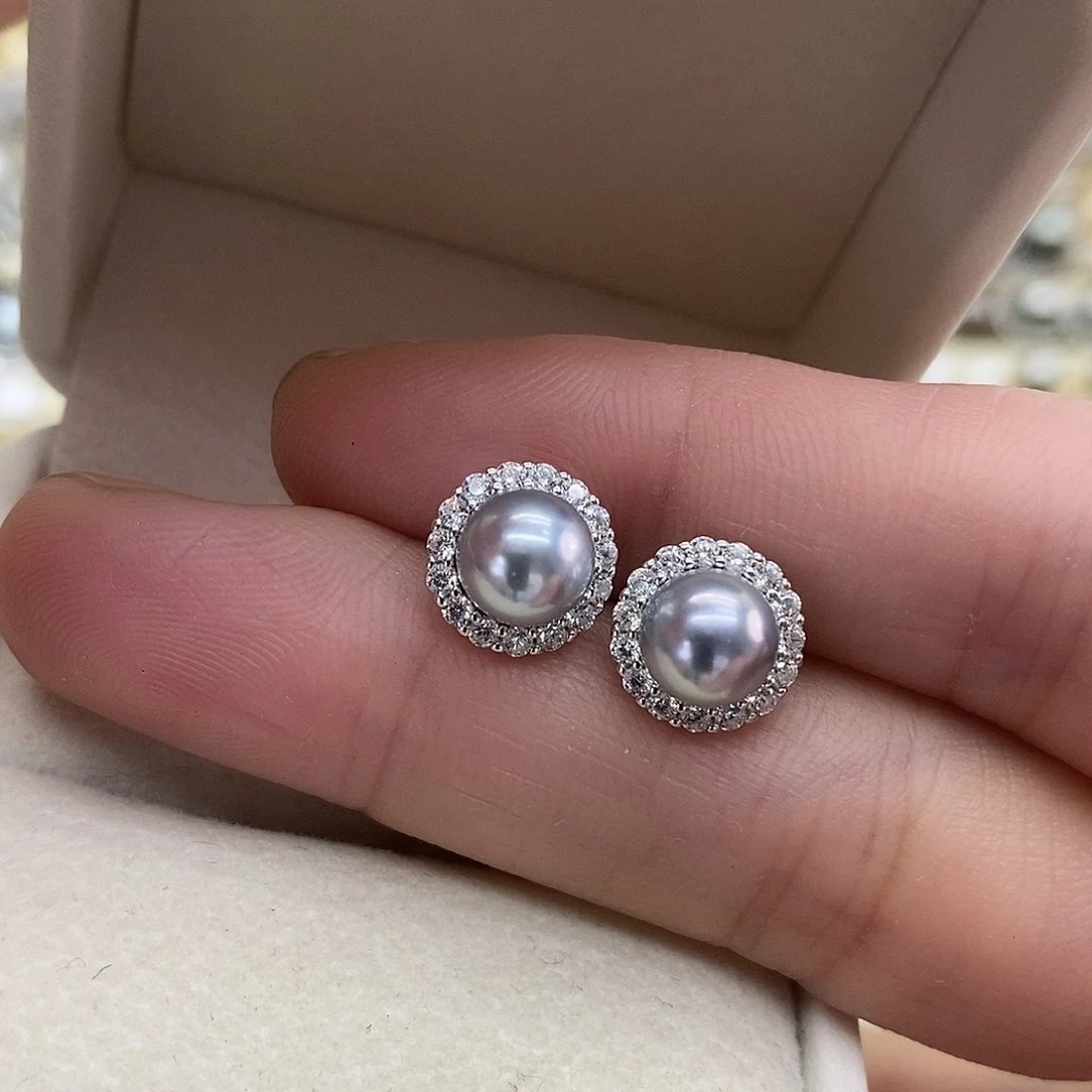 银S925镶嵌海水珍珠耳饰