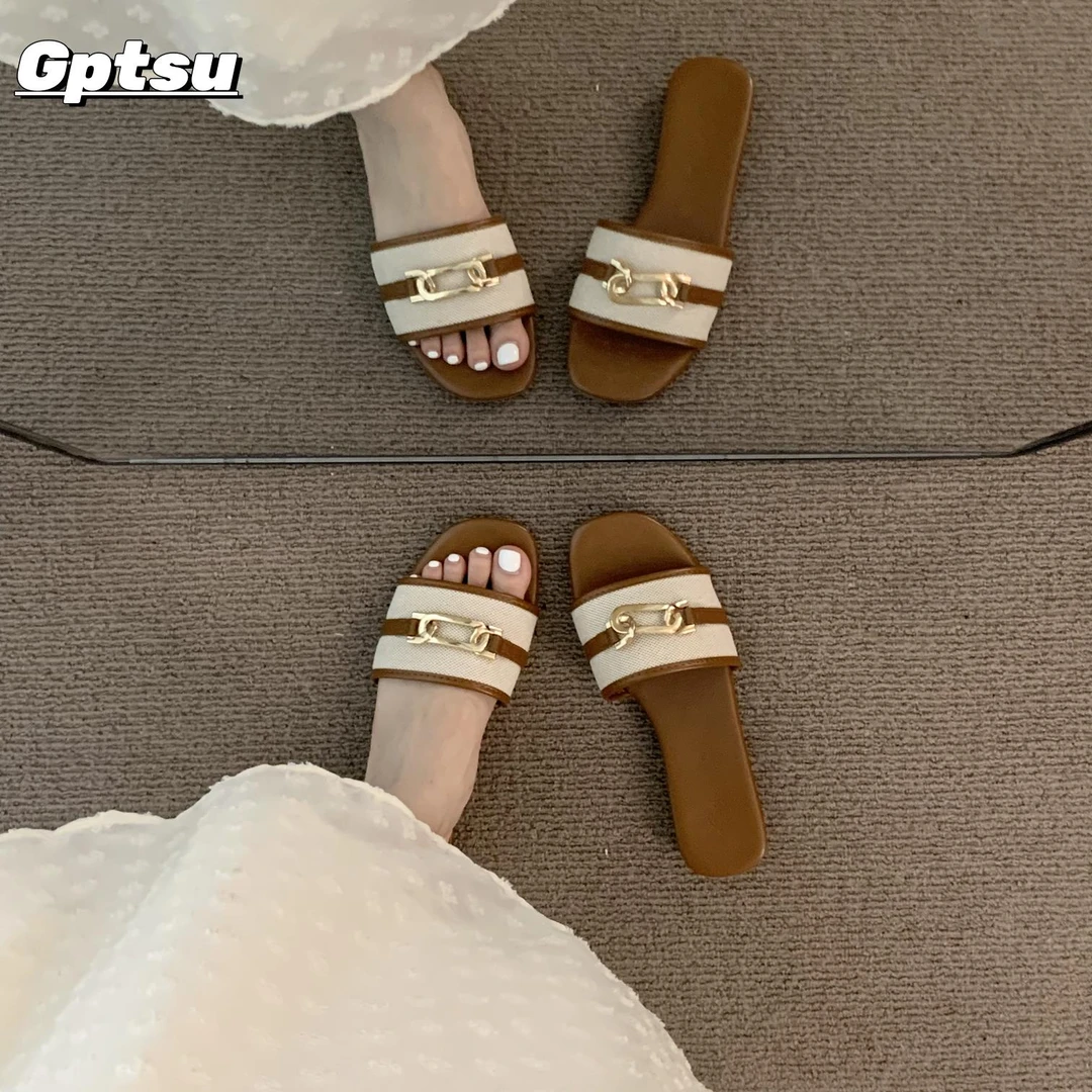 GPTSu平底法式小香风凉拖一字拖鞋时尚外穿新款夏季海边旅游凉鞋