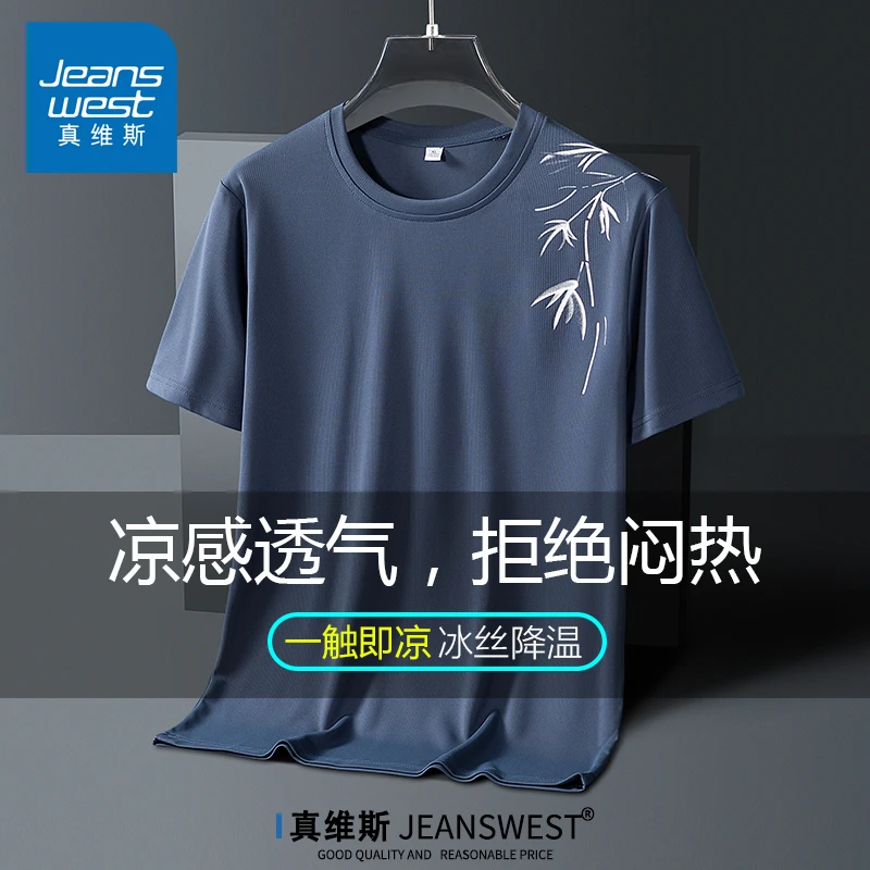 真维斯2025夏季薄款短袖t恤男凉感透气舒适运动青少年国潮打底衫