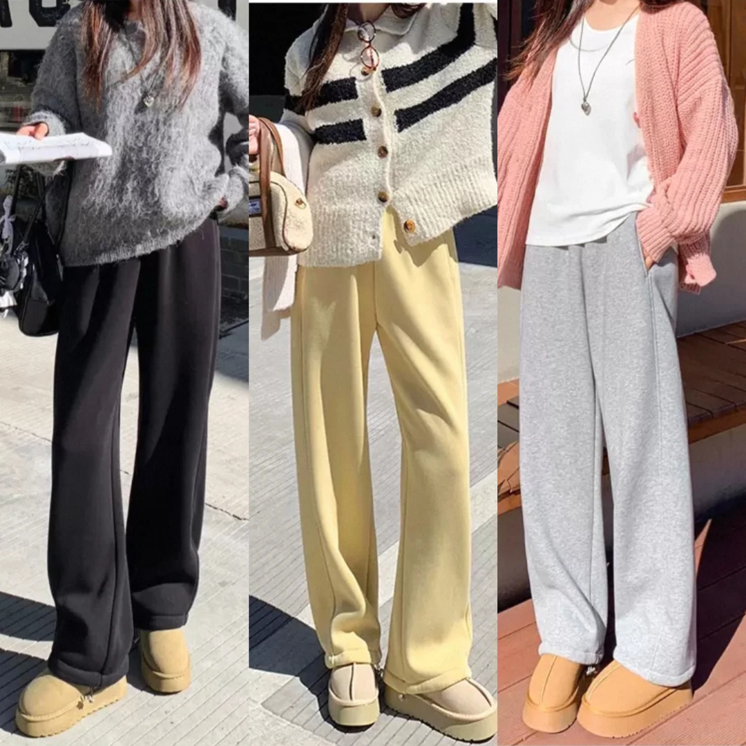 秋冬新款曼巴棉运动阔腿裤女休闲弯刀裤香蕉裤子2305