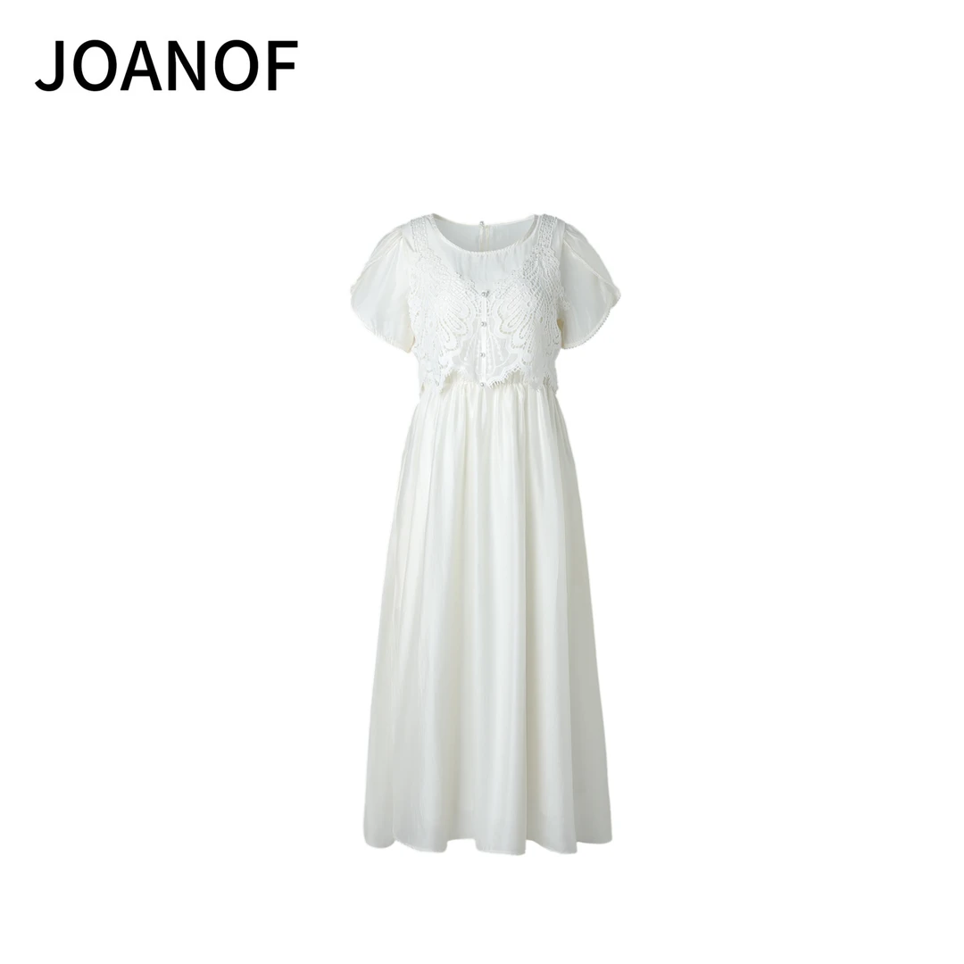JOANOF【然然专属】设计师显瘦气质假两件圆领镂空连衣裙裙子夏季