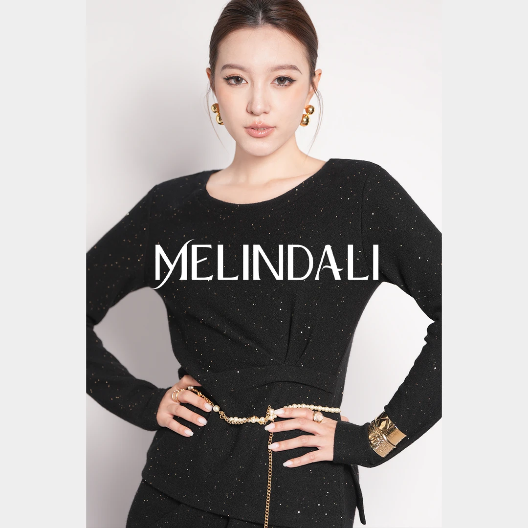 Melinda Li【柔闪星光】私服法式优雅绵羊毛压褶长袖上衣半裙套装