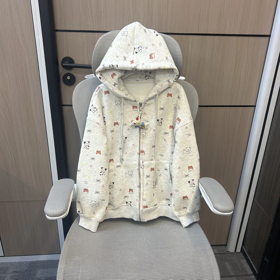 冬款韩版狗狗满印加绒女童连帽外套 F219 219 K