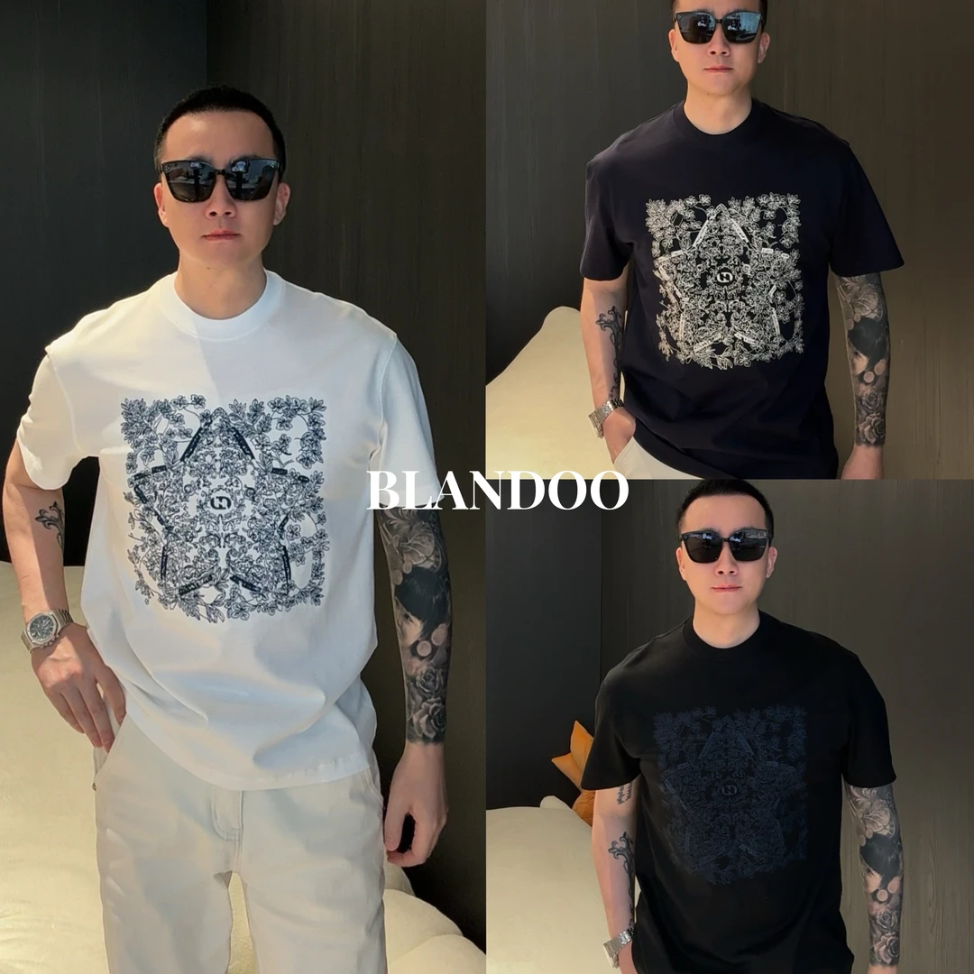 BLANDOO “罗盘刺绣” 男士纯棉重工水溶花短袖T恤2BD5B6983