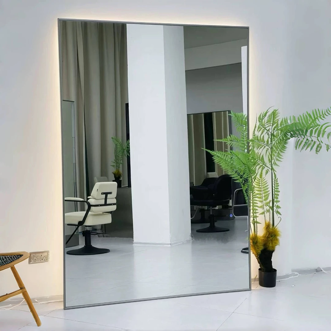 网红美发店镜子带灯发廊专用理发镜台剪发镜壁挂式落地理发店镜子