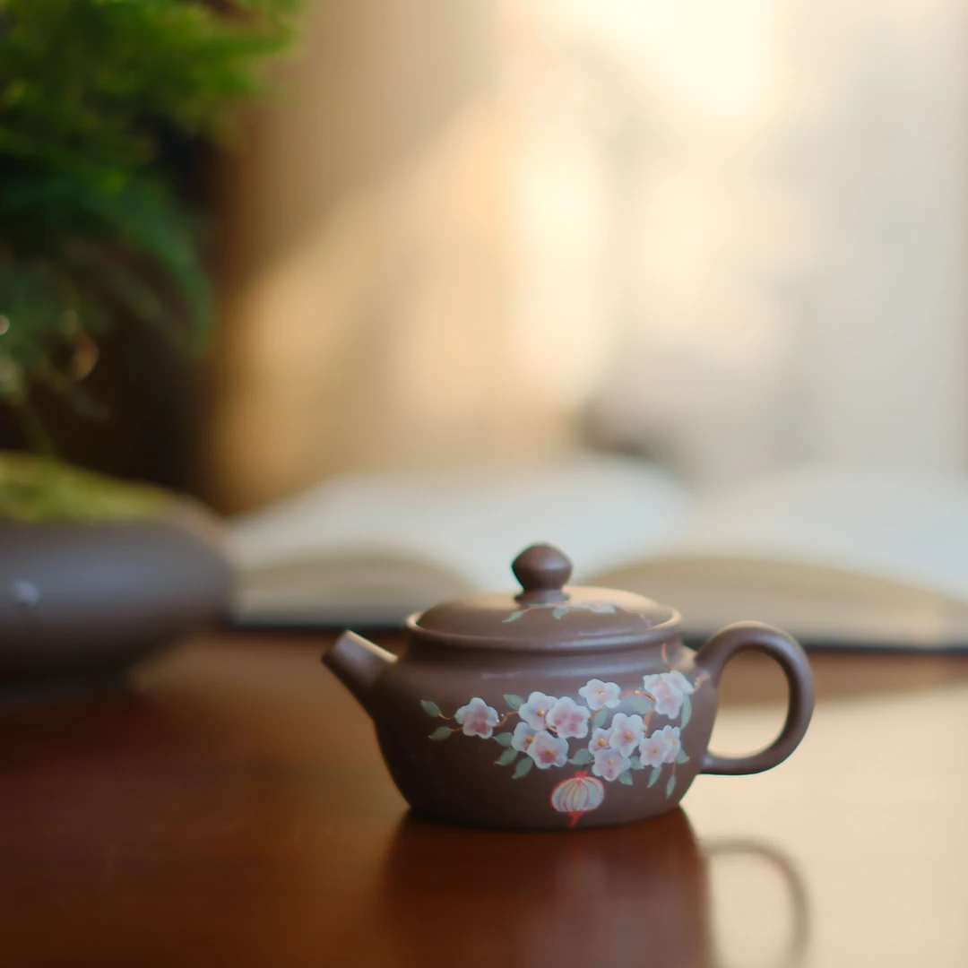 大碗饮茶【梅花·仿古】宜兴段泥原矿紫砂精工泥绘紫砂壶120cc