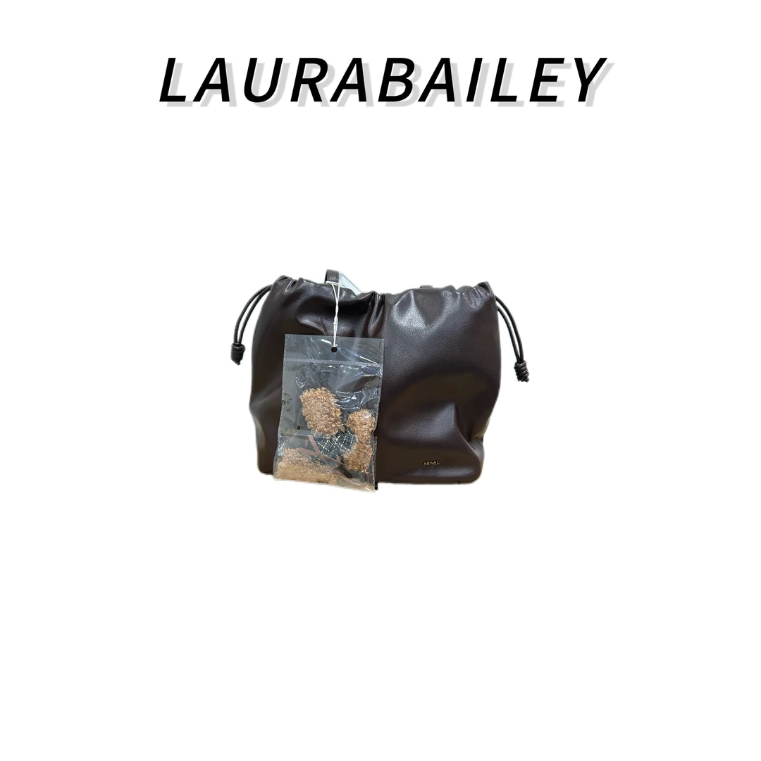 【劳拉贝莉】新款小众设计感抽绳软皮水桶包女时尚（2783）咖色