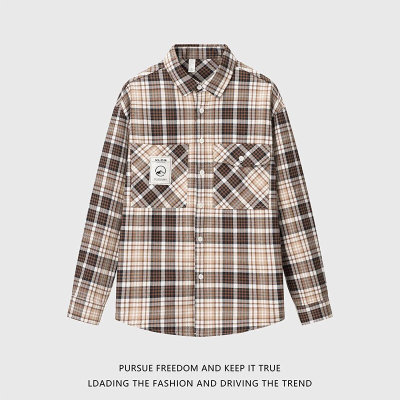 【高品质2025新款】男士高级感翻领格子衬衫长袖宽松休闲百搭时尚款