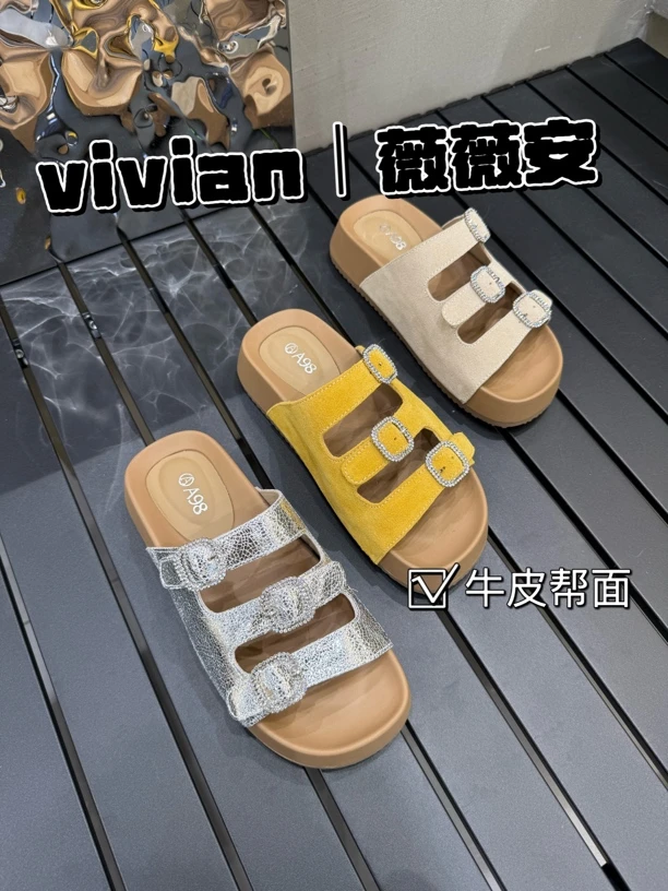 Vivian｜薇薇安【跟高5CM）休闲女外穿厚底增高百搭勃肯拖
