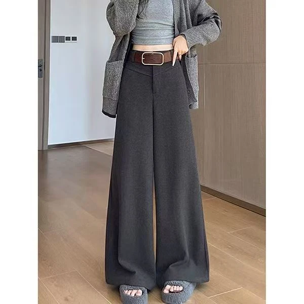 809美拉德秋冬阔腿裤毛呢高级感垂感显瘦宽松拖地高腰休闲裤