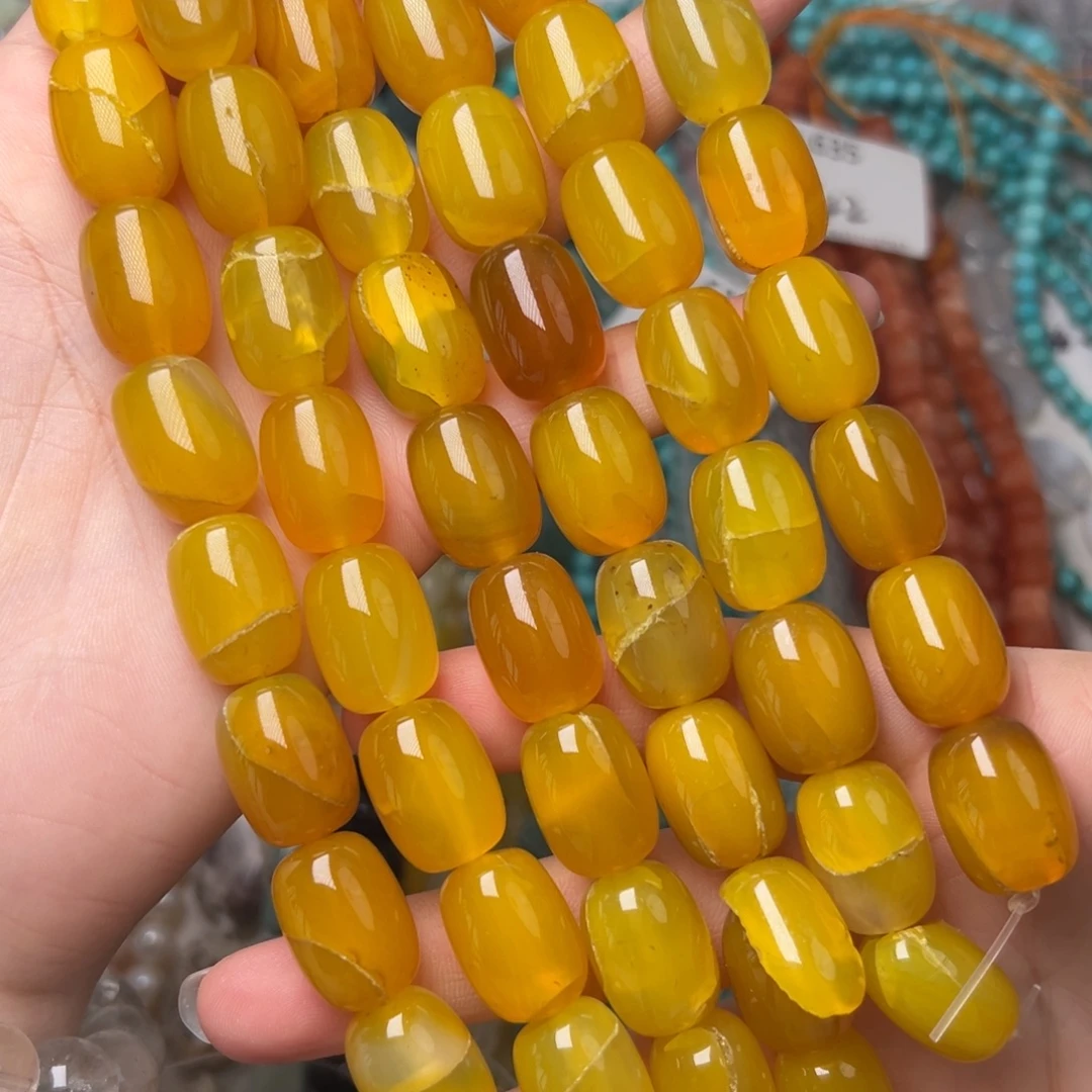 玛瑙/玉髓合金珠宝半成品L637。13mm黄玛瑙桶珠三条