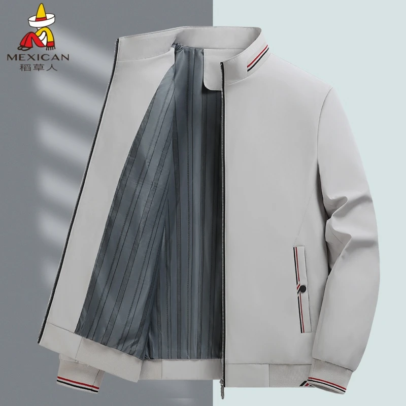 稻草人秋季薄款修身秋冬夹克外套百搭时尚立领商务休闲春季男螺纹