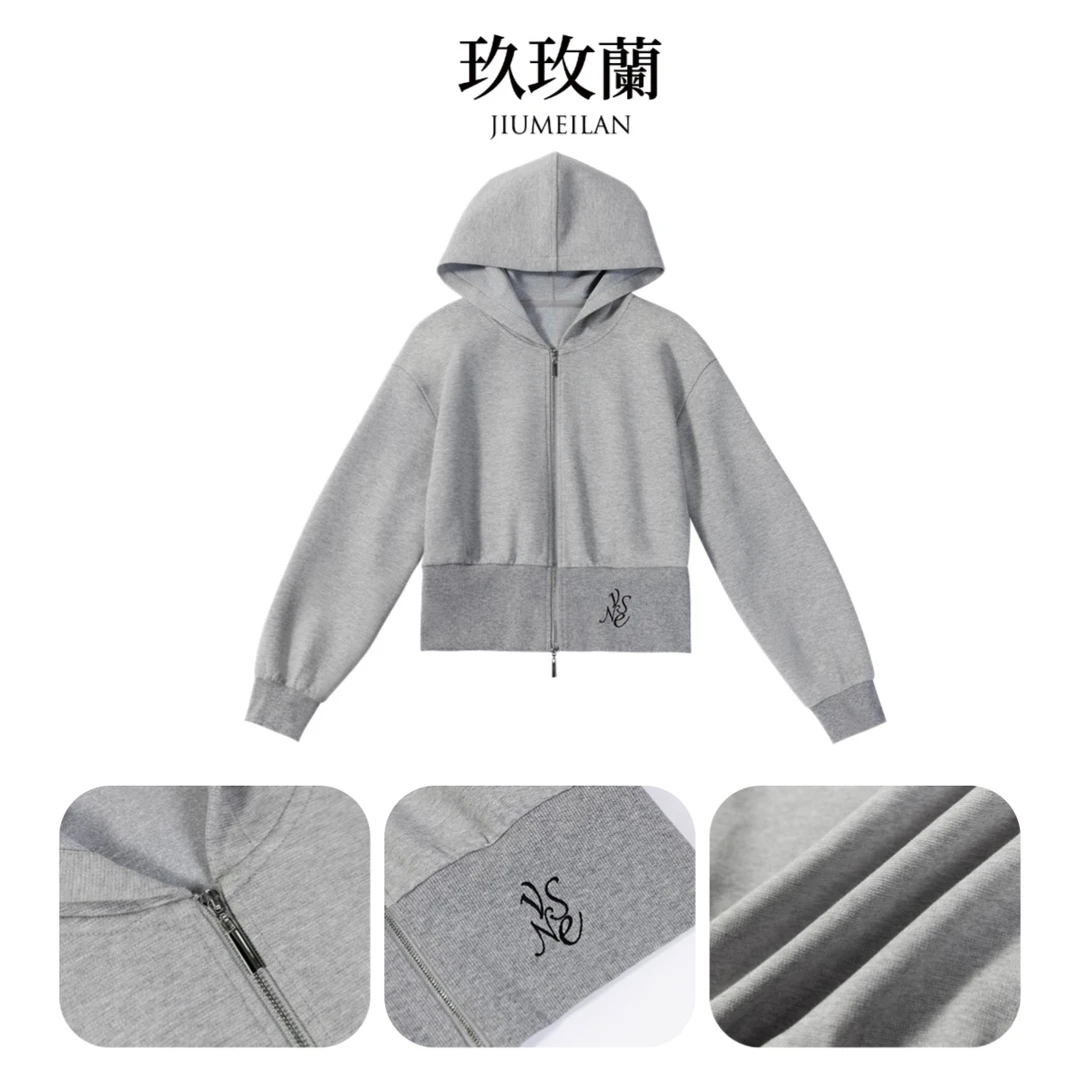 玖玫蘭秋冬新款美式灰色连帽卫衣长袖连帽宽松上衣慵懒风