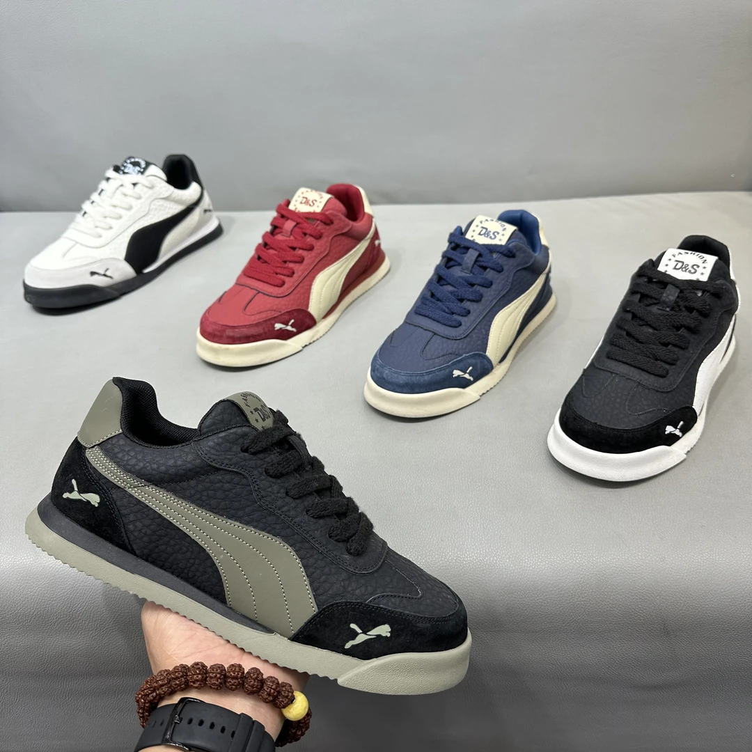 2025新款低帮圆头系带拼接软底板鞋舒适防滑潮流百搭休闲时尚男鞋