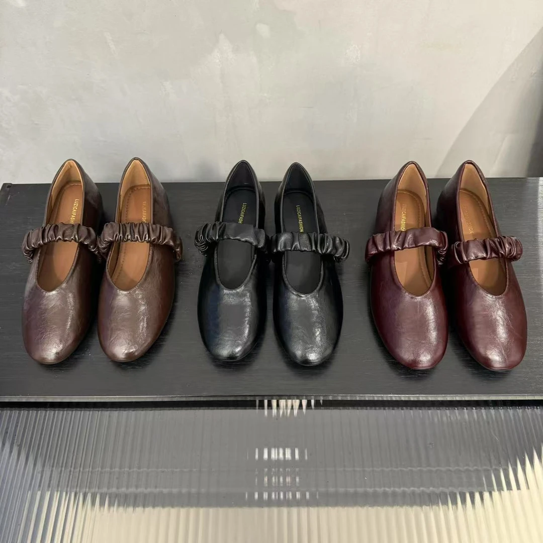 LZC-3311-2真皮法式极简内增高单鞋外穿圆头复古软底玛丽珍鞋