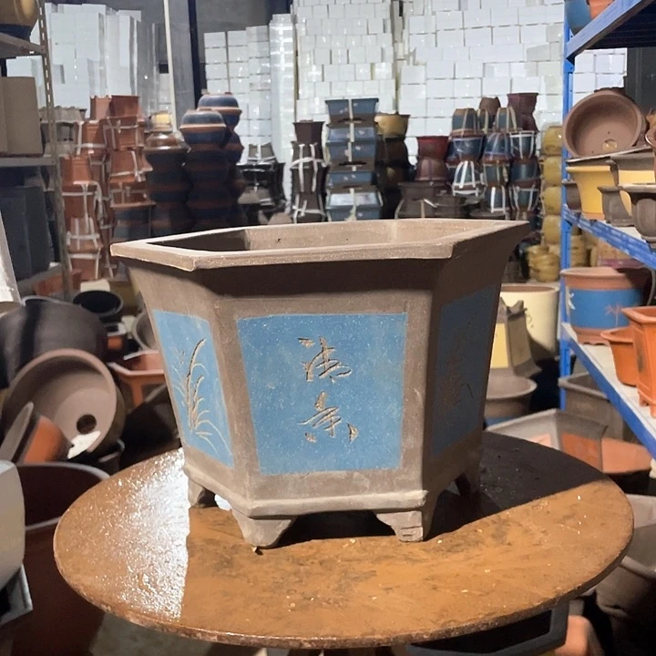 32蓝色六方花盆花盆