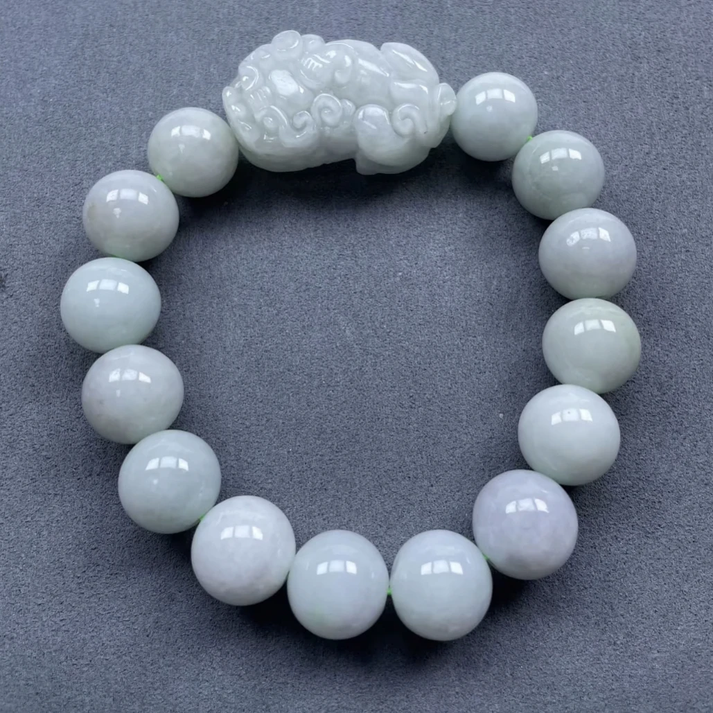 翡翠A货貔貅手串卡1.4白冰种水好【超哥宠粉】