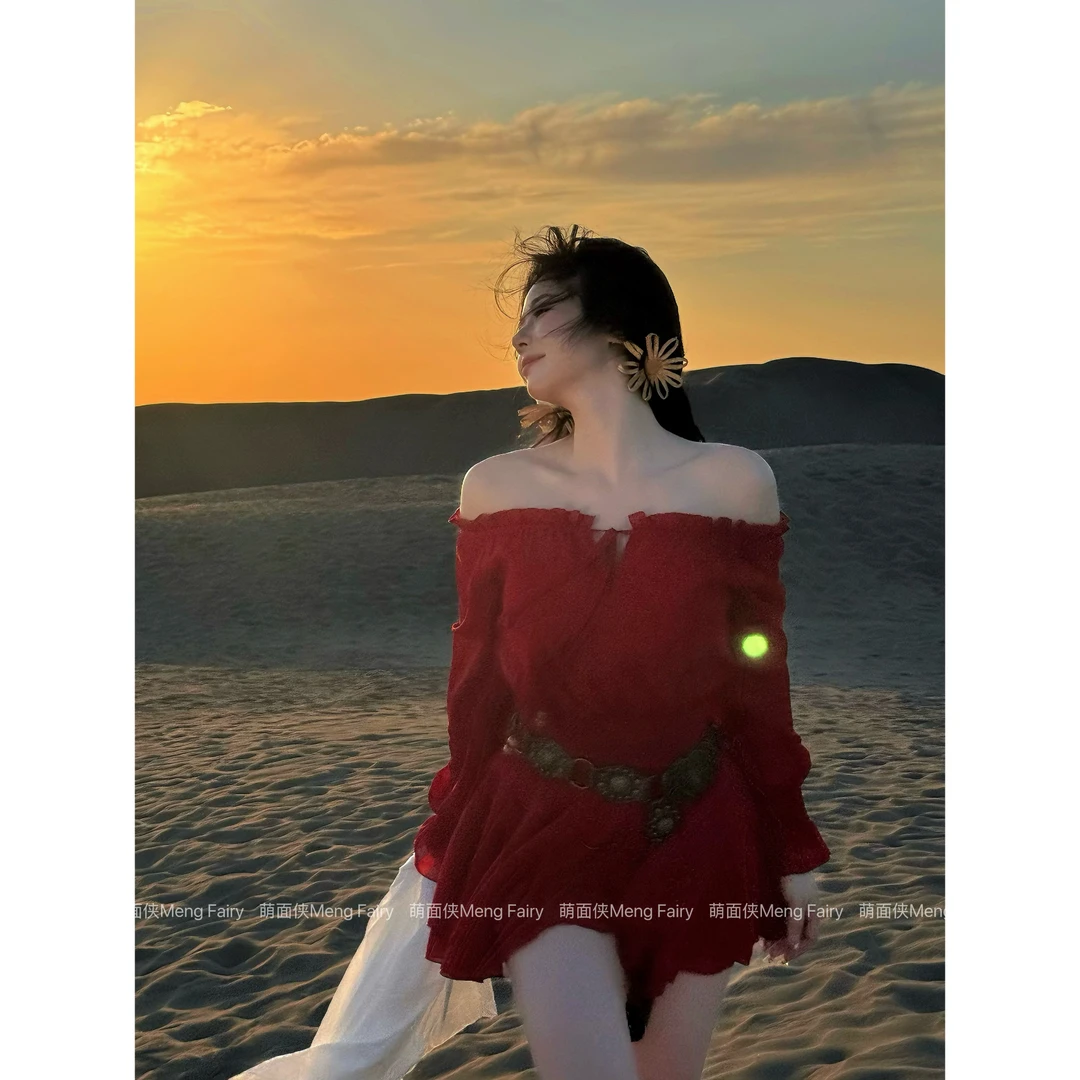 萌面侠【花漾浅梦】设计重工款收腰珍珠雪纺短款连衣裙5714M欧若风