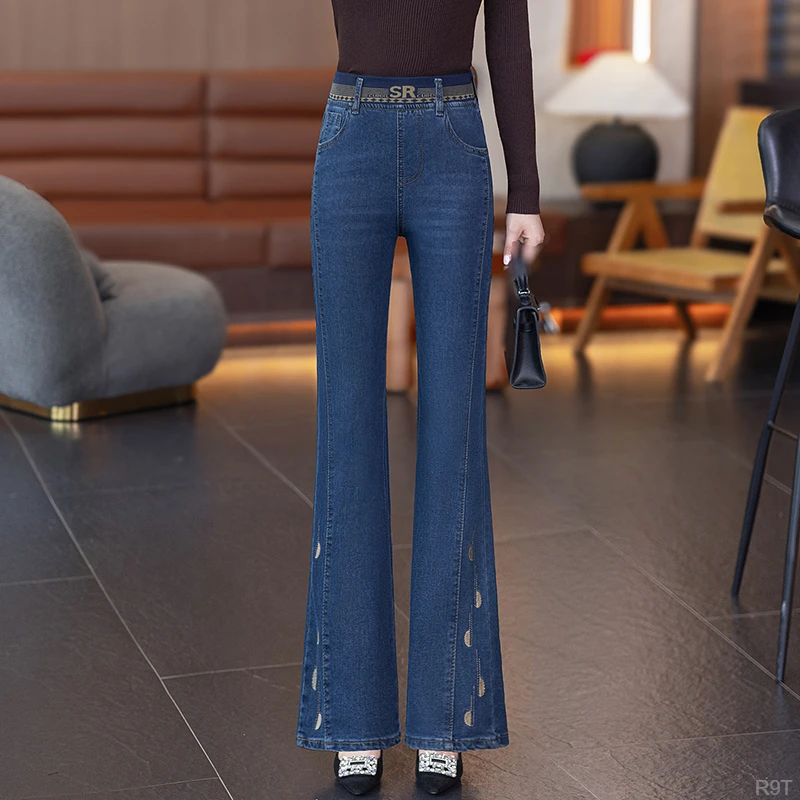 美式中年妈妈微喇牛仔裤女2025秋季新款高腰显瘦长裤大码喇叭裤