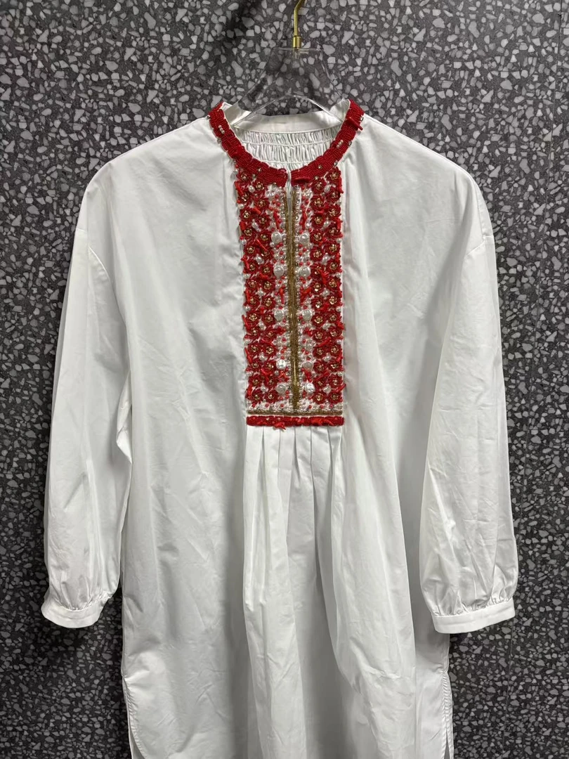 A字裙单排多扣拼接中长裙连衣裙领口miu系大小姐