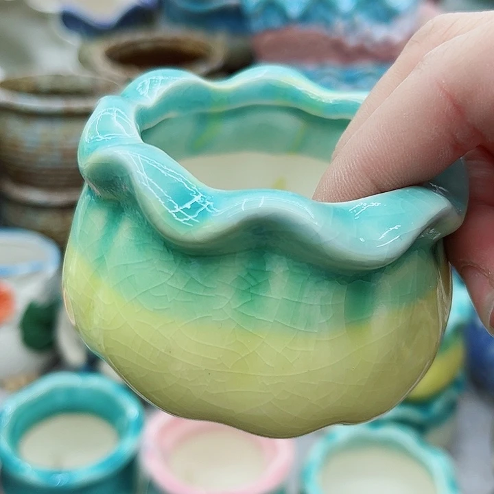 多肉绿植陶瓷花盆9.9包邮，有孔