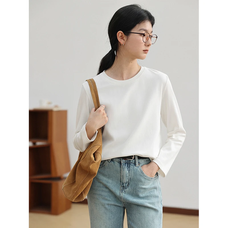 素典【百搭T】长袖T恤女纯色休闲简约百搭圆领套头打底衫 1101