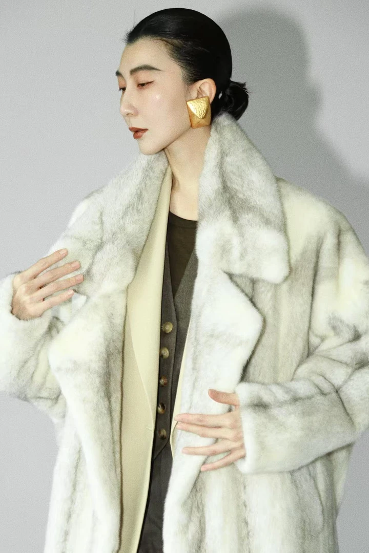 【坤姨专属】进口水貂皮草外套长款复古气质貂皮立翻领