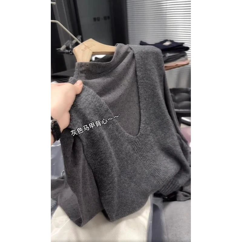 2025早秋新款韩系百搭针织马甲背心内搭打底衫时尚洋气两件套女