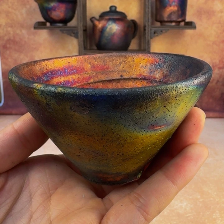 荥经黑砂炸福利窑彩斗笠杯2