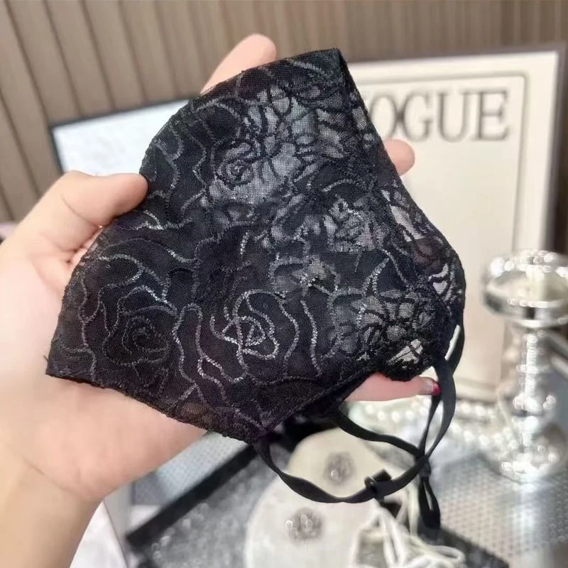 夏季薄款提花刺绣立体蕾丝山茶花网纱防晒透气护眼角口罩面罩脸小