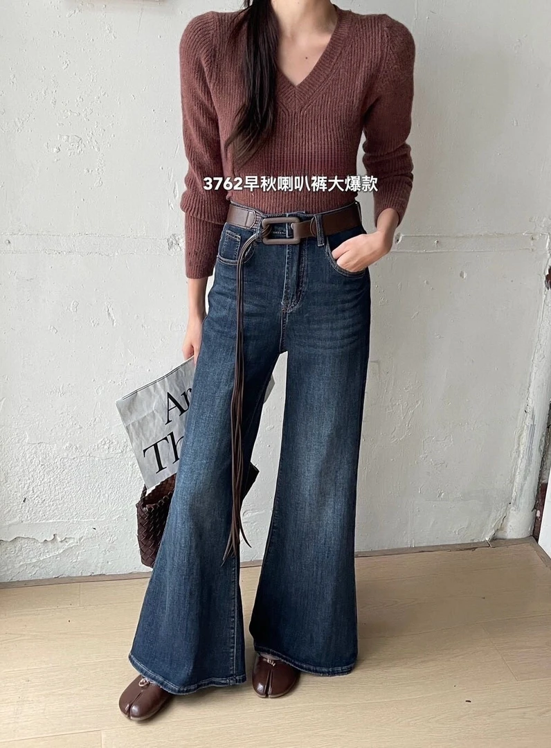 3762 气质百搭直筒微喇牛仔裤（配腰带 S裤长101左右）