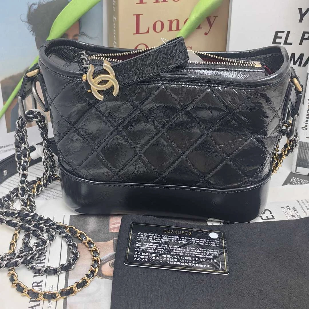 95新 Chanel/香奈儿 流浪包黑金小号30开单肩包 11329627女包