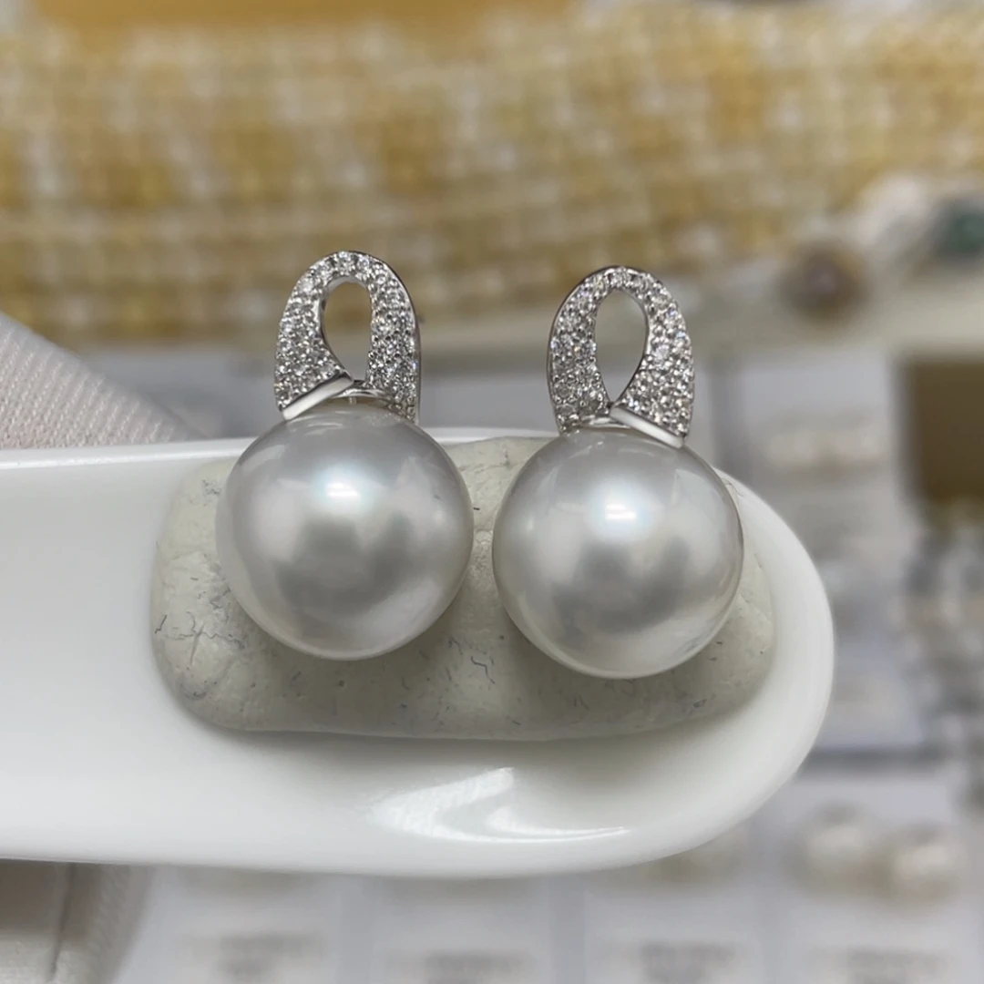 海水珍珠澳白耳饰12-13银S925镶嵌