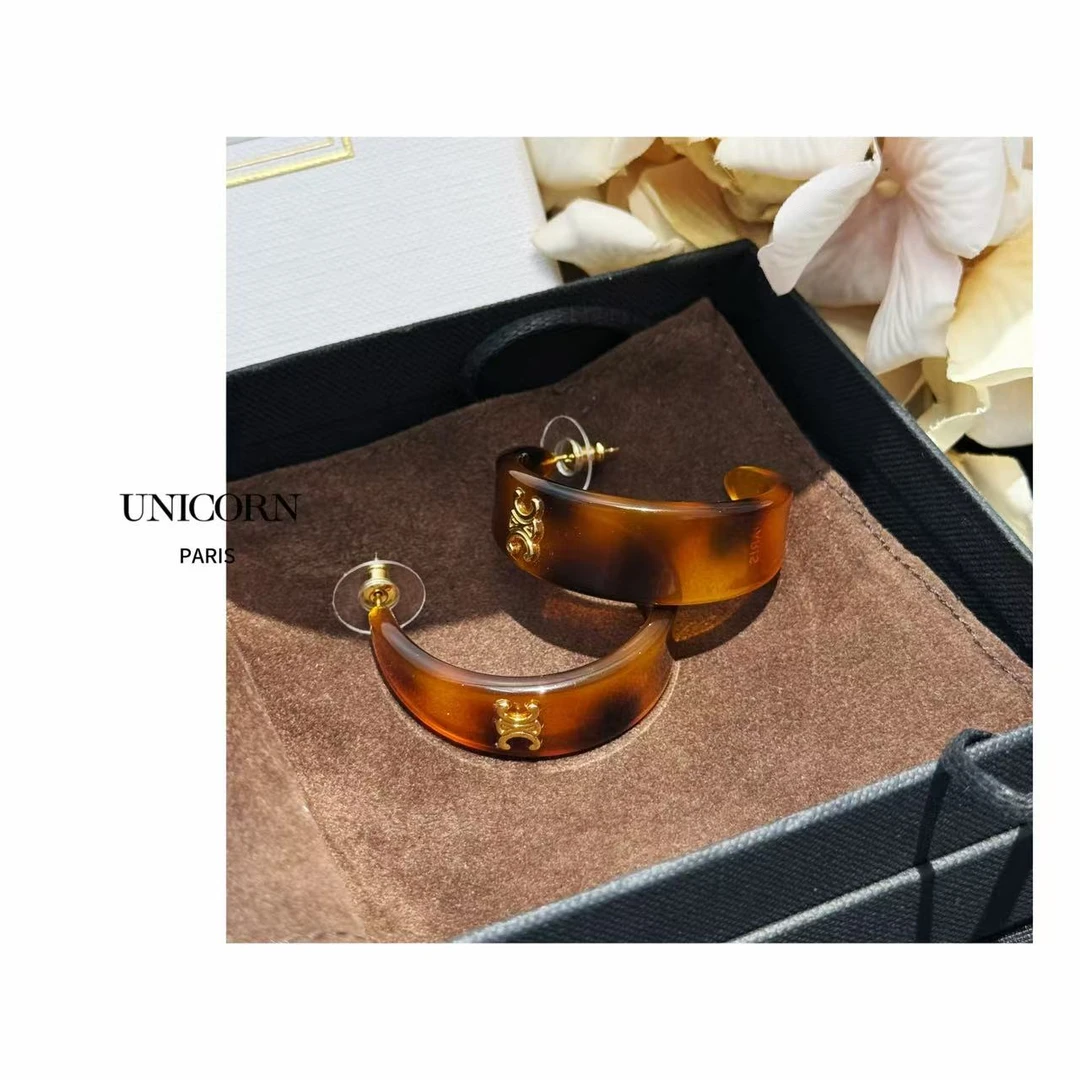 铜合金树脂耳饰 新款琥珀玳瑁色树脂圆环小众复古耳环 ES1737-1