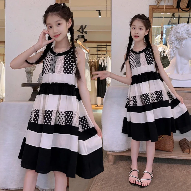 女童夏季时尚拼接连衣裙2025新款中大儿童公主裙小女孩长裙子夏款