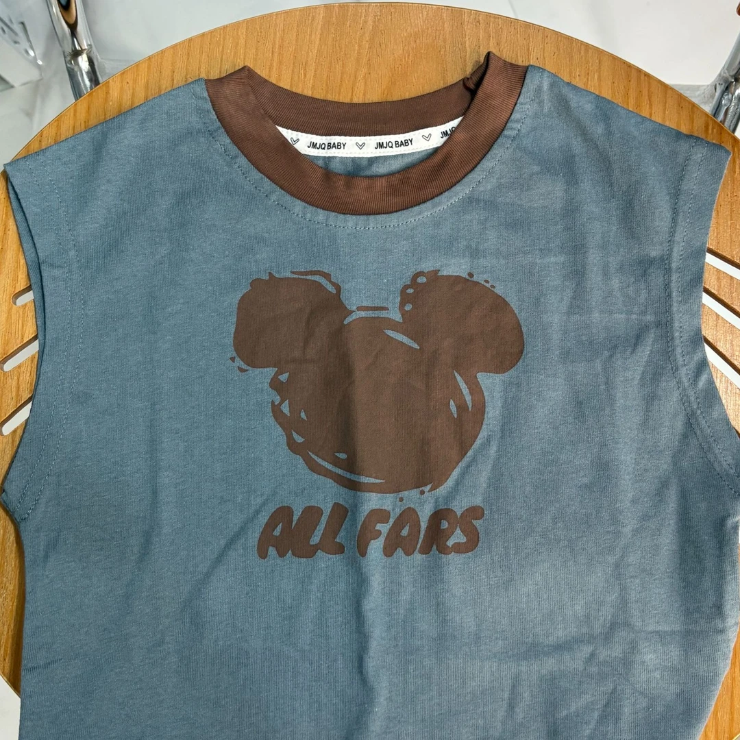 【JMJQ 20866】夏季新款儿童韩版卡通头清凉无袖背心短袖上衣