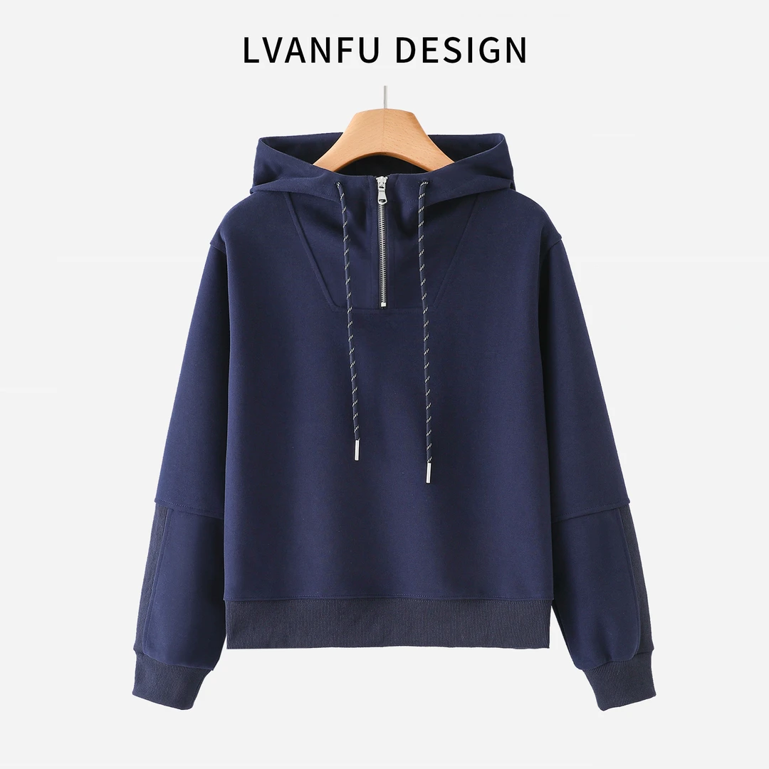 【重百优选】依凡芙春季上新连帽花绳半拉链卫衣JY591A/LAP