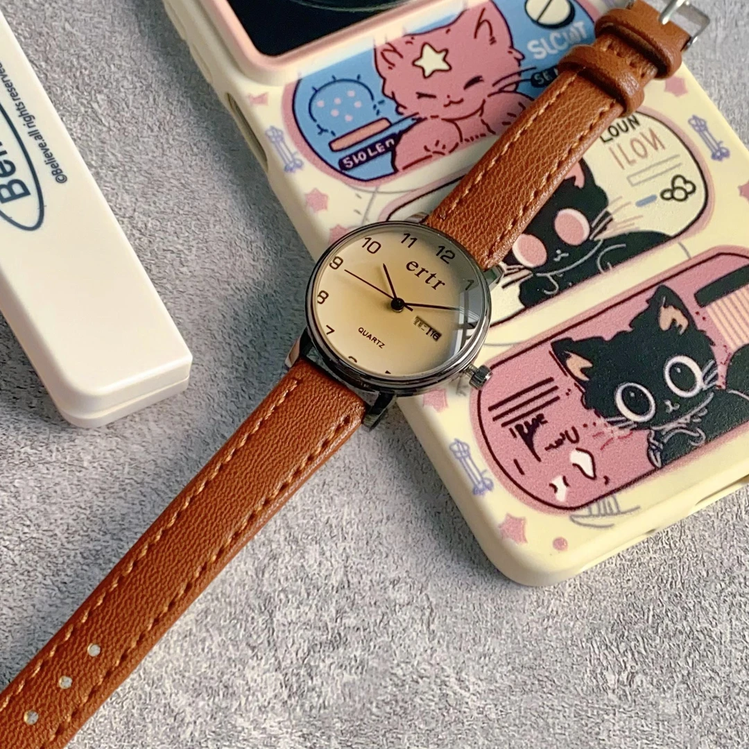 复古小众石英手表女款简约气质520礼物考试专用考研考试静音走时