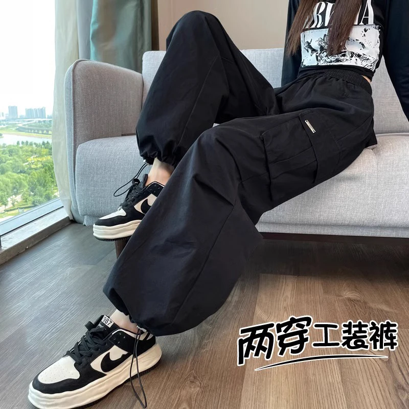 女童工装裤春秋款2025新款女大童两穿阔腿裤秋季儿童秋装运动裤子